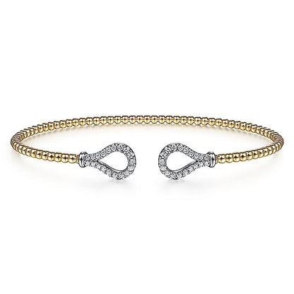 Gabriel & Co. BG4328-65M45JJ 14K Yellow-White Gold Open Bujukan Bangle with Diamond Teardrops