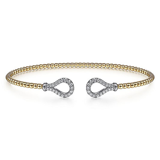 Gabriel & Co. BG4328-65M45JJ 14K Yellow-White Gold Open Bujukan Bangle with Diamond Teardrops