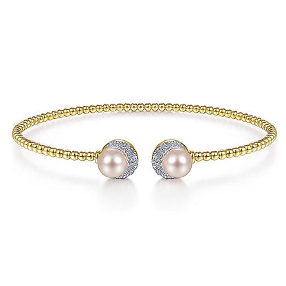 Gabriel & Co. BG4338-62Y45PL 14K Yellow Gold Pearl and Diamond Bangle