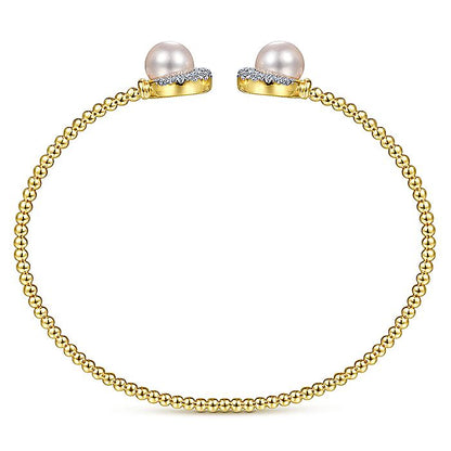 Gabriel & Co. BG4338-62Y45PL 14K Yellow Gold Pearl and Diamond Bangle
