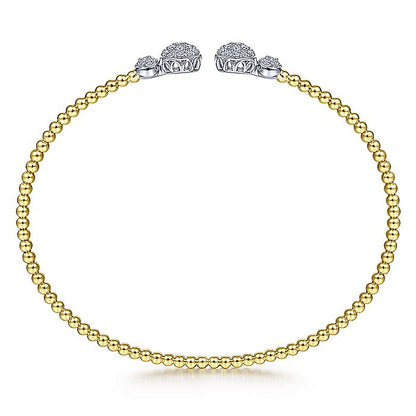 Gabriel & Co. BG4342-62M45JJ 14K White&Yellow Gold Bujukan Bead Split Cuff with Round Diamond Pavé Caps