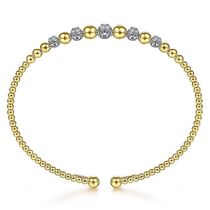 Gabriel & Co. BG4362-62M45JJ 14K Yellow-White Gold Bujukan Cuff Bracelet with Pave Diamond Stations in size 6.25