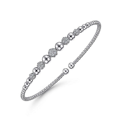 Gabriel & Co. BG4362-62W45JJ 14K White Gold Bujukan Bead Cuff Bracelet with Pavé Diamond Stations