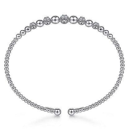 Gabriel & Co. BG4362-62W45JJ 14K White Gold Bujukan Bead Cuff Bracelet with Pavé Diamond Stations