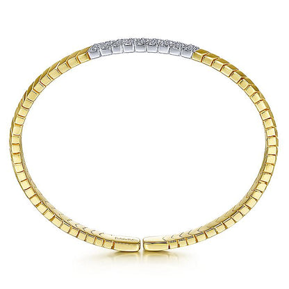 Gabriel & Co. BG4383-62M45JJ 14K Yellow Gold Chevron Cuff Bracelet with White Gold Diamond Pavé Station