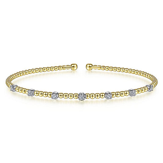 Gabriel & Co. BG4436-62M45JJ 14K White-Yellow Gold Bujukan Bead Cuff Bracelet with Diamond Stations