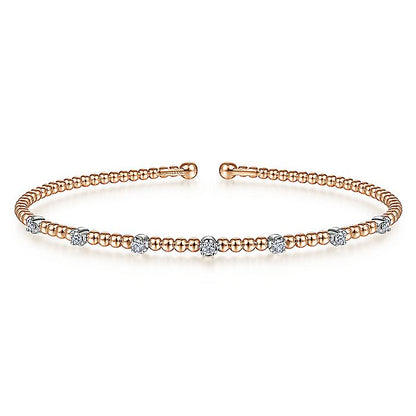 Gabriel & Co. BG4436-62T45JJ 14K White-Rose Gold Bujukan Cuff Bracelet with Diamond Stations with Butter Cup Setting  in size 6.25