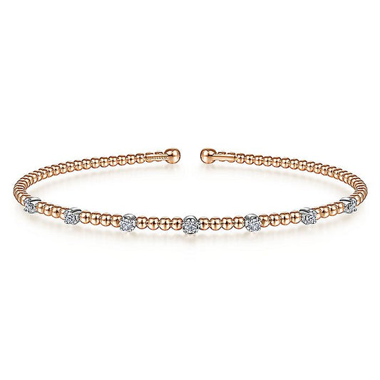 Gabriel & Co. BG4436-62T45JJ 14K White-Rose Gold Bujukan Cuff Bracelet with Diamond Stations with Butter Cup Setting  in size 6.25