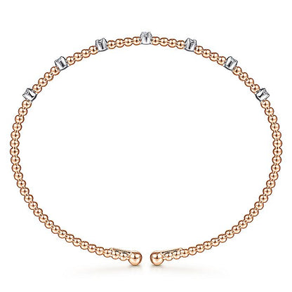 Gabriel & Co. BG4436-62T45JJ 14K White-Rose Gold Bujukan Cuff Bracelet with Diamond Stations with Butter Cup Setting  in size 6.25