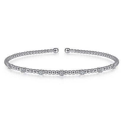 Gabriel & Co. BG4436-62W45JJ 14K White Gold Bujukan Bead Cuff Bracelet with Diamond Stations