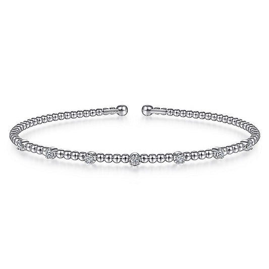 Gabriel & Co. BG4436-62W45JJ 14K White Gold Bujukan Bead Cuff Bracelet with Diamond Stations