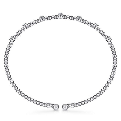 Gabriel & Co. BG4436-62W45JJ 14K White Gold Bujukan Bead Cuff Bracelet with Diamond Stations