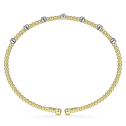 Gabriel & Co. BG4436-65M45JJ 14K White-Yellow Gold Bujukan Bead Cuff Bracelet with Diamond Stations