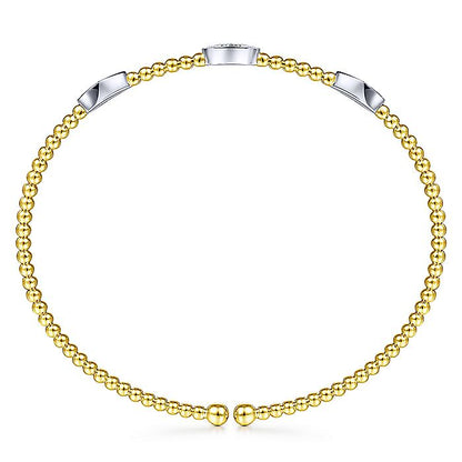 Gabriel & Co. BG4437-62M45JJ 14K White-Yellow Gold Bujukan Bead Cuff Bracelet with Diamond Filled Marquise Stations
