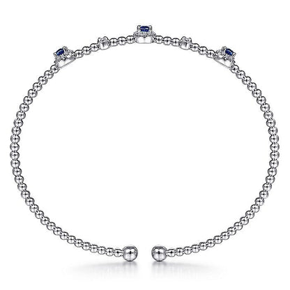 Gabriel & Co. BG4438-62W45SA 14K White Gold Bujukan Bead Cuff Bracelet with Sapphire and Diamond Halo Stations