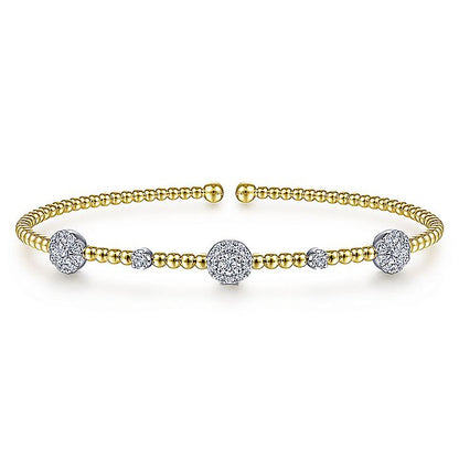 Gabriel & Co. BG4440-62M45JJ 14K White-Yellow Gold Bujukan Bead Cuff Bracelet with Diamond Cluster Stations