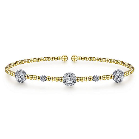 Gabriel & Co. BG4440-62M45JJ 14K White-Yellow Gold Bujukan Bead Cuff Bracelet with Diamond Cluster Stations
