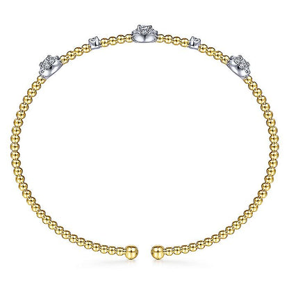 Gabriel & Co. BG4440-62M45JJ 14K White-Yellow Gold Bujukan Bead Cuff Bracelet with Diamond Cluster Stations