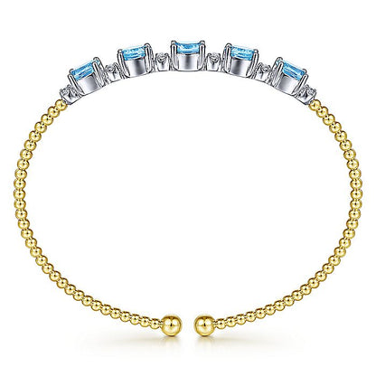 Gabriel & Co. BG4448-62M45BT 14K White-Yellow Gold Bujukan Bead Cuff Bracelet with Blue Topaz and Diamond Stations