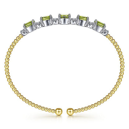 Gabriel & Co. BG4448-62M45PE 14K White-Yellow Gold Bujukan Bead Cuff Bracelet with Peridot and Diamond Stations