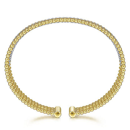 Gabriel & Co. BG4449-62M45JJ Wide 14K White-Yellow Gold Bujukan Bead Cuff Bracelet with Inner Diamond Channel