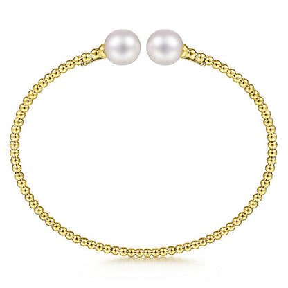 Gabriel & Co. BG4475-62Y4JPL 14K Yellow Gold Bujukan Bead Split Cuff Bracelet with Cultured Pearls