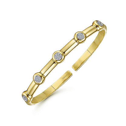 Gabriel & Co. BG4479-65Y45JJ 14K Yellow Gold Open Bangle with Diamond Stations