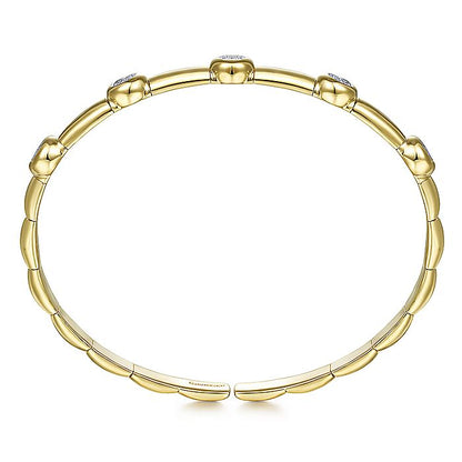 Gabriel & Co. BG4479-65Y45JJ 14K Yellow Gold Open Bangle with Diamond Stations
