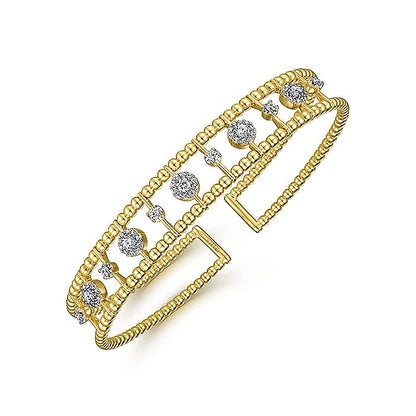 Gabriel & Co. BG4613-62Y45JJ 14K Yellow Gold Bujukan Bead Cuff Bracelet with Diamond Cluster and Bezel Connectors