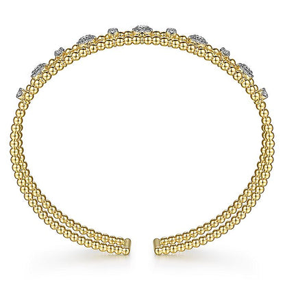 Gabriel & Co. BG4613-62Y45JJ 14K Yellow Gold Bujukan Bead Cuff Bracelet with Diamond Cluster and Bezel Connectors