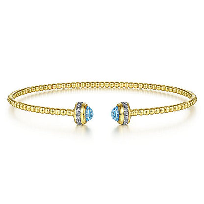 Gabriel & Co. BG4619-62Y45BT 14K Yellow Gold Diamond and Blue Topaz Bujukan Open Bangle
