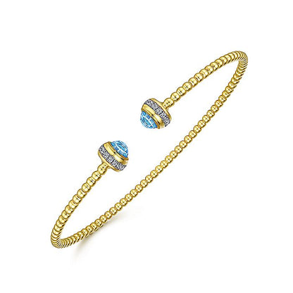Gabriel & Co. BG4619-62Y45BT 14K Yellow Gold Diamond and Blue Topaz Bujukan Open Bangle