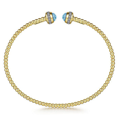 Gabriel & Co. BG4619-62Y45BT 14K Yellow Gold Diamond and Blue Topaz Bujukan Open Bangle