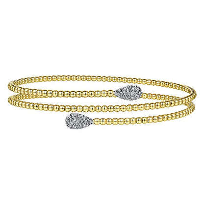 Gabriel & Co. BG4621-62M45JJ 14K White&Yellow Gold Bujukan Bead Wrap Bracelet with White Gold Diamond End Caps