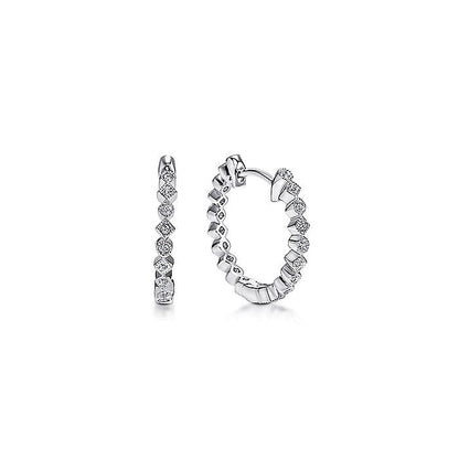 Gabriel & Co. EG10989W45JJ 14K White Gold 15mm Huggie Alternating Square & Round Diamond Huggies