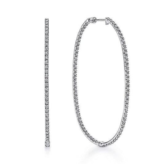 Gabriel & Co. EG11514W45JJ 14K White Gold French Pavé  55mm Oval Inside Out Diamond Hoop Earrings