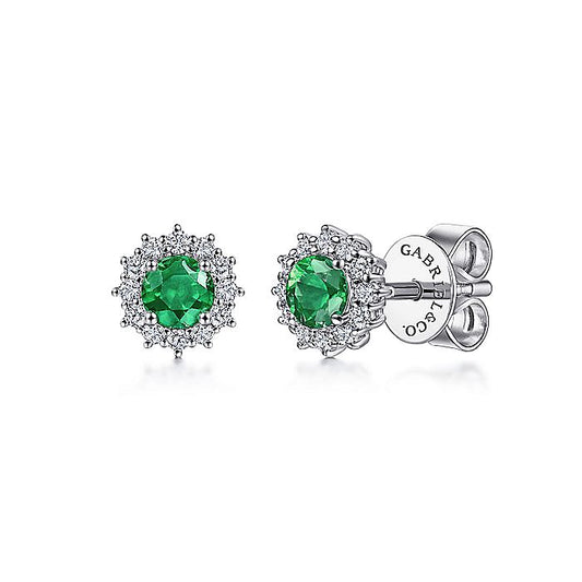Gabriel & Co. EG11819W45EA 14K White Gold Emerald and Diamond Halo Stud Earrings