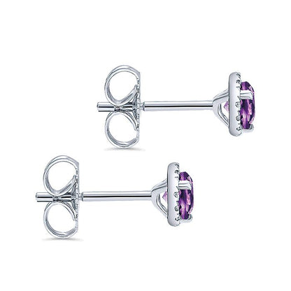 Gabriel & Co. EG12372W45AM 14K White Gold Round Amethyst and Diamond Halo Stud Earring