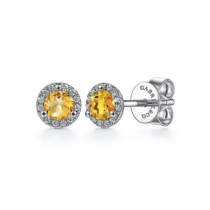 Gabriel & Co. EG12372W45CT 14K White Gold Round Halo Citrine and Diamond Stud Earring