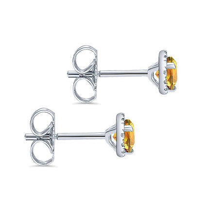Gabriel & Co. EG12372W45CT 14K White Gold Round Halo Citrine and Diamond Stud Earring