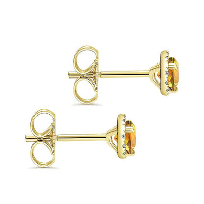 Gabriel & Co. EG12372Y45CT 14K Yellow Gold Round Halo Citrine and Diamond Stud Earring