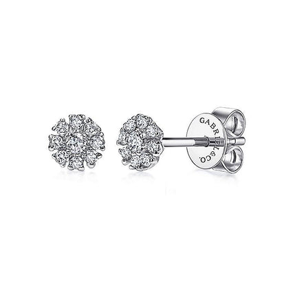 Gabriel & Co. EG12377W45JJ 14K White Gold Floral Round Diamond Stud Earrings