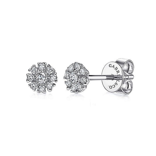Gabriel & Co. EG12377W45JJ 14K White Gold Floral Round Diamond Stud Earrings
