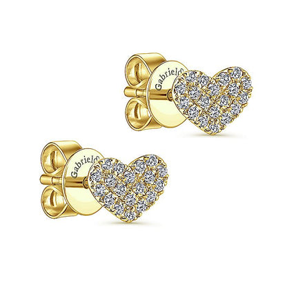 Gabriel & Co. EG13079Y45JJ 14K Yellow Gold Heart Shaped Pavé Diamond Stud Earrings