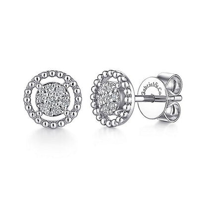 Gabriel & Co. EG13355W45JJ 14K White Gold Beaded Halo Diamond Pavé Stud Earrings