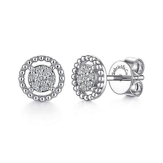 Gabriel & Co. EG13355W45JJ 14K White Gold Beaded Halo Diamond Pavé Stud Earrings