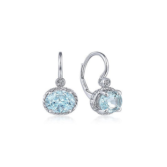 Gabriel & Co. EG13563W45AQ 14K White Gold Oval Aquamarine and Diamond Leverback Earrings