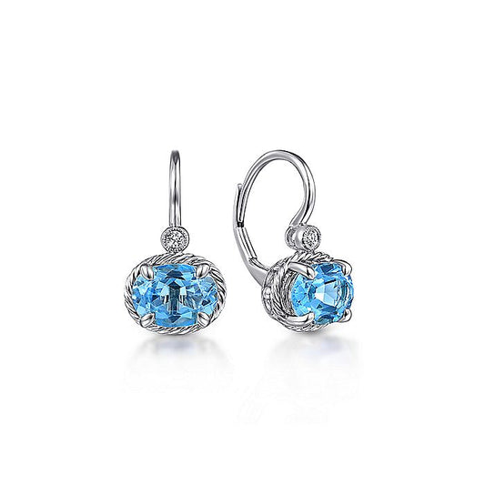 Gabriel & Co. EG13563W45BT 14K White Gold Oval Swiss Blue Topaz and Diamond Leverback Earrings