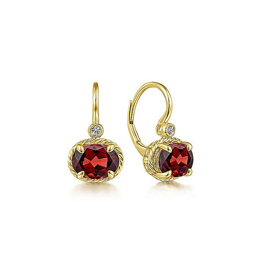 Gabriel & Co. EG13563Y45GN 14K Yellow Gold Oval Garnet and Diamond Leverback Earrings