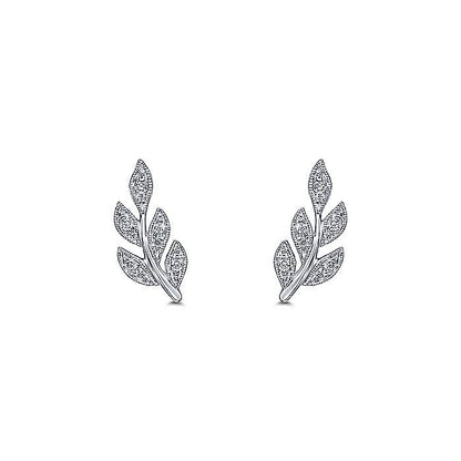 Gabriel & Co. EG13572W45JJ 14K White Gold Diamond Leaf Stud Earrings